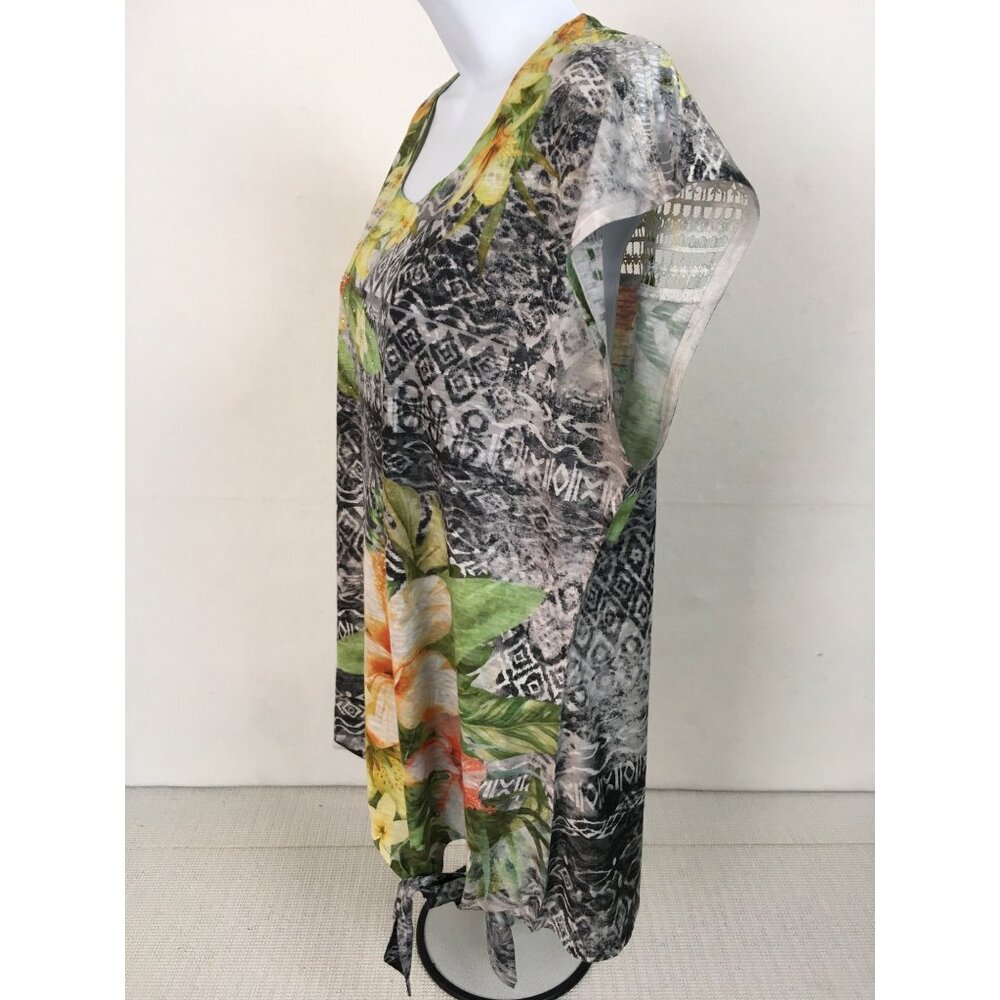 No Boundaries Womens Top Size L Green Yellow Black Floral Sequins Sleeveless - Picture 5 of 12